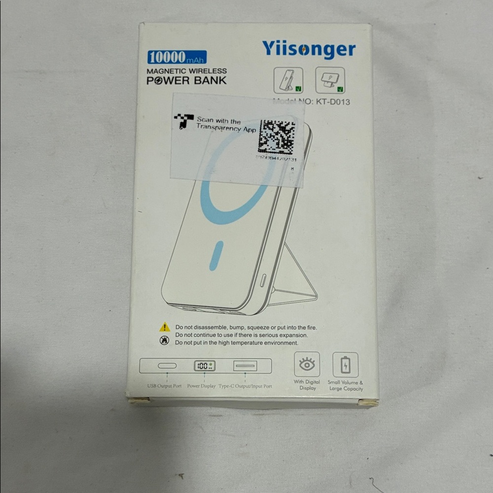 10000mAh Magnetic Wireless Power Bank - White NWT